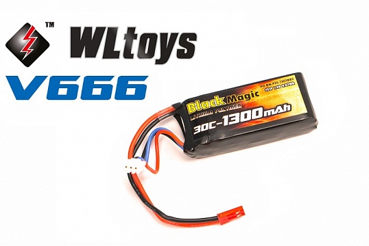 LiPo 7,4В(2S) 1300 mAh 30C Soft Case JST-BEC plug (for WLToys V666) №1