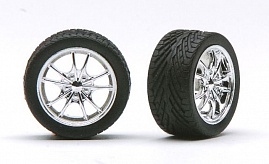 1/24-1/25 Chrome M5's Rims w/Tires for Import Cars (4)